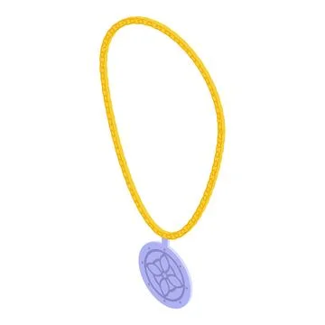 Golden chain holding round silver medallion isometric icon Stock Illustration