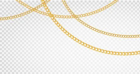 Golden chain. Luxury chains different shapes, realistic gold links jewelry Stock Illustration