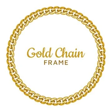 Golden chain round border frame. Seamless wreath circle shape. Stock Illustration