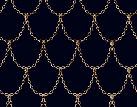 Golden chain seamless pattern on deep blue background. Dragon scale vector Illustrazione stock