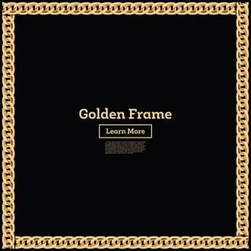 Golden Chain Square Border Frame. Rectangle Shape. Jewelry Design. 스톡 일러스트