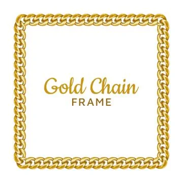 Golden chain square border frame. Rectangle wreath shape. Gold jewelry design. Stock Illustration