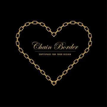 Golden Chain Square Border Frame. Heart shape Border with golden color. Jewelry Stock Illustration
