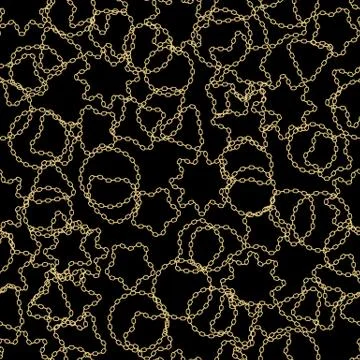 Golden chains on black background seamless pattern. Stock Illustration