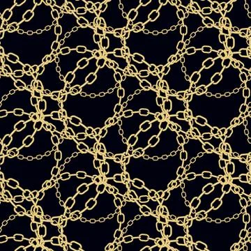 Golden chains on black background seamless pattern. Stock Illustration