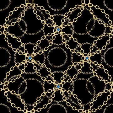 Golden chains on black background seamless pattern. eps 10 Illustrazione stock