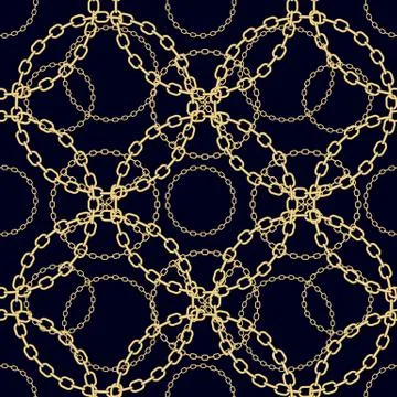 Golden chains on black background seamless pattern. eps 10 Stock Illustration