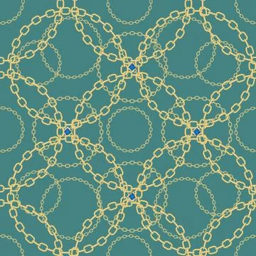 Golden chains on blue background seamless pattern. eps 10 Stock Illustration
