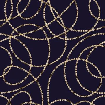 Golden chains on dark background. Abstract seamless jewelry vector pattern Stock Illustration
