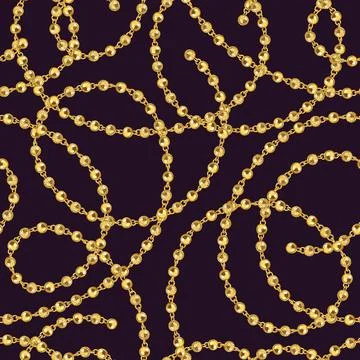 Golden chains on dark brown background. Seamless jewelry vector pattern Stock Illustration