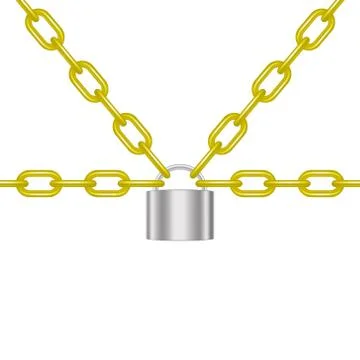Golden chains locked by padlock in silver design Stock Illustration