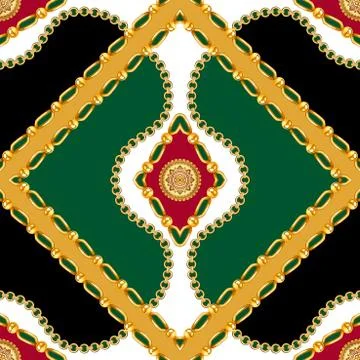 Golden chains seamless pattern with white and green background. seamless golden Stock-Illustration