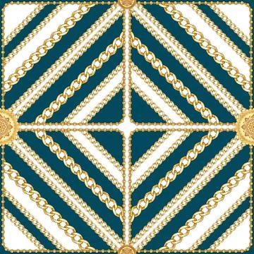 Golden chains seamless pattern with white and blue background. seamless golden c Stock Illustration