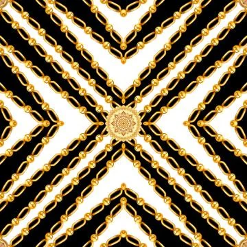 Golden chains stripe seamless pattern. Fashion luxury gold, jewelry pendants for Stock Illustration