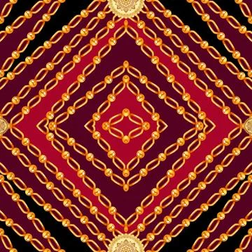 Golden chains stripe seamless pattern with red colores. Fashion luxury gold, jew Stock Illustration