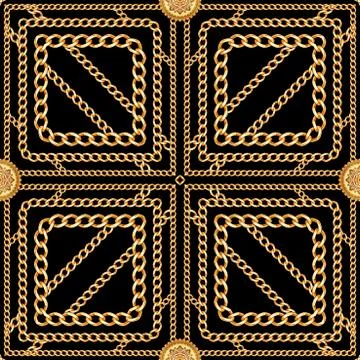 Golden chains stripe seamless pattern on black background designed for textile p Stock Illustration