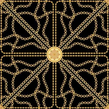 Golden chains stripe seamless pattern wth jewelry pendants for textile prints on Stock Illustration
