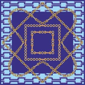 Golden chains vector pattern on geometric background. Shawl,scarf, bandanna Illustrazione stock