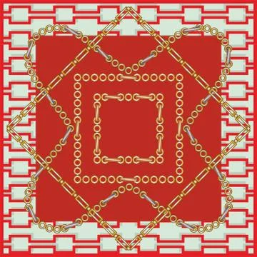 Golden chains vector pattern on geometric background. Shawl,scarf, bandanna Stockillustratie