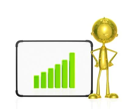 Golden character with graph Stock Illustration