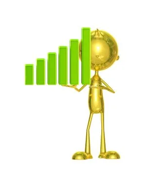 Golden character with graph Stock Illustration