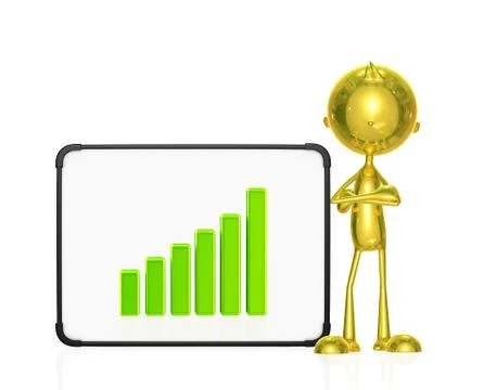 Golden character with graph Stock Illustration