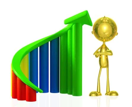 Golden character with graph Stock Illustration