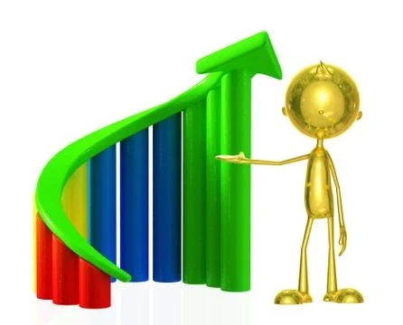 Golden character with graph Stock Illustration