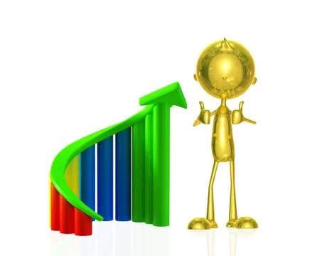 Golden character with graph Stock Illustration