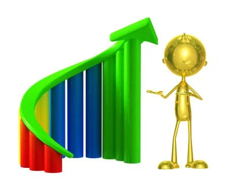 Golden character with graph Stock Illustration