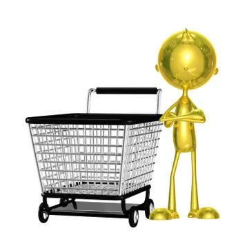 Golden character with trolley Illustrazione stock