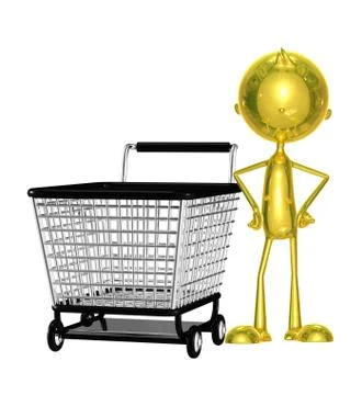 Golden character with trolley Stock Illustration