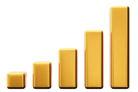 A golden chart displays five bars arranged in increasing order on a clear bac Stock Illustration