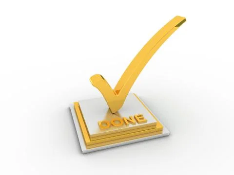 Golden check  mark icon on rectangle with DONE word Stock Illustration