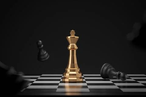 Golden chess piece on dark background with winner or victory concept. King .. Stock Illustration