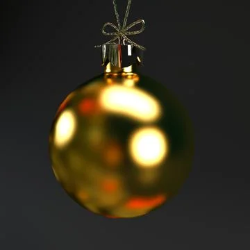 Golden Christmas ball close up isolated on black background, 3d render Stock Illustration