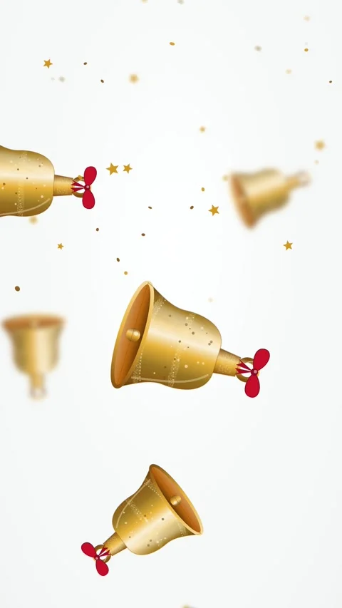 Golden Christmas Bells Falling Vertically with Stars Holiday Animation Festive Stock Footage 345940109