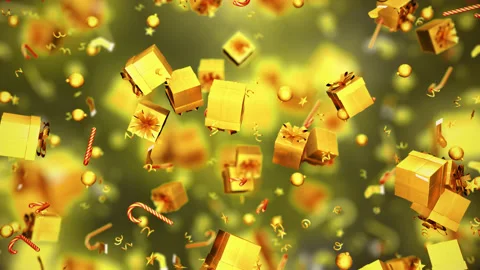 Golden Christmas Elements Falling Stock Footage 223072975