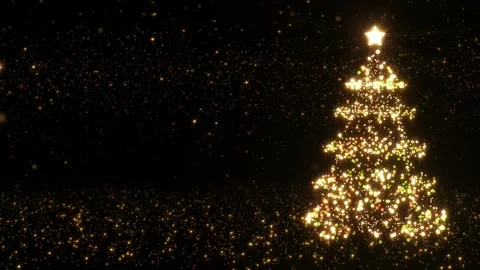 Golden Christmas Light Tree with Copy Space Black Background Loop Animation Stock Footage 346781072
