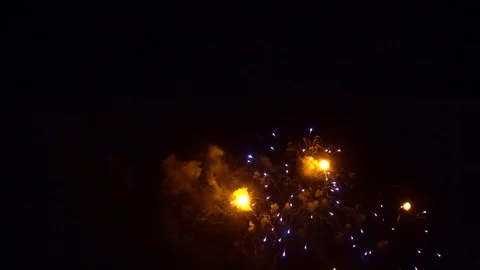 Golden chrysanthemum fireworks exploding during and evening celebration Stock Footage 122967961