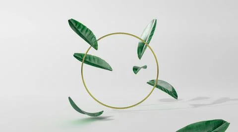 Golden circle frame and falling leaves 3D Illustration Stock Illustration