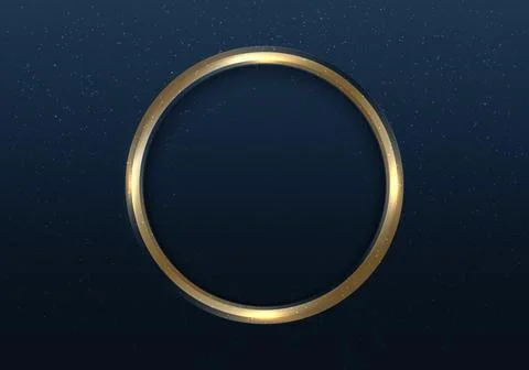 Golden circle frame with light and glitter on dark blue background luxury sty Stock Illustration
