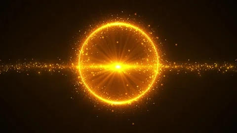 Golden circle light burst radiant glowing ring, bright center flare, floating pa Stock Footage 340476751