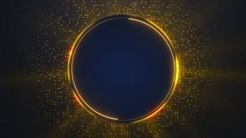 Golden circle particle frame glowing ring, dark center space, dotted light field Stock Footage 340575246