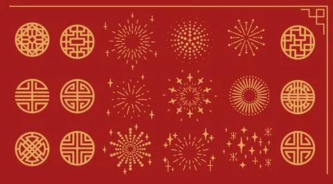 Golden circle patterns on red background 스톡 일러스트