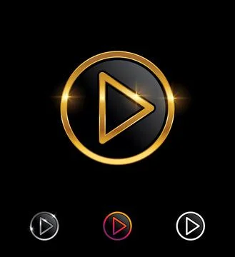 Golden Circle Play Button Vector Sign Stock Illustration