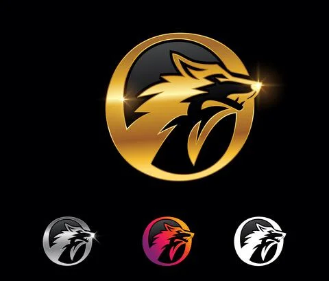 Golden Circle Wolf Vector Sign Stock Illustration