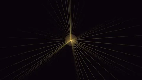 A golden circular core radiating thin lines of light against black background Stock Footage 335117469