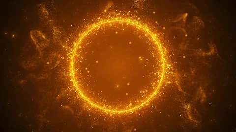 Golden circular frame background bright particle ring, smoky amber haze, glowing Stock Footage 340478893