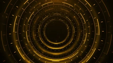 Golden circular HUD ring background glowing arcs, radial marks, and dark futuris Stock Footage 340410440